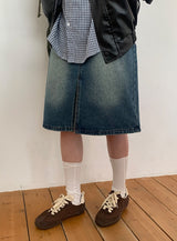 Sapney Incision Denim Midi Skirt