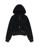 Women’s Velvet Crop Hooded Zip-Up Black