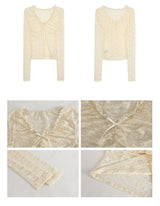 Lace shirring two-piece long-sleeved blouse T-shirt