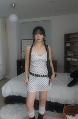 SATIN DOT LACE BUSTIER MINI DRESS (WHITE, BLACK 2COLORS!)