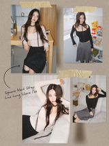 Square Neck Strap Line Long Sleeve Tee
