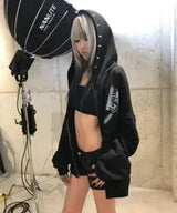 PATCH STUDDED HOOD ZIP-UP (BLACK)