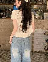 #Back Slit Square Short Sleeve Knit + Scrunchie Set (5color)