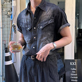 LMN Cool linen western denim setup short-sleeved jacket (2 colors)