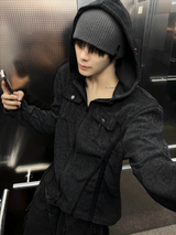 Pigment long-sleeved line hooded zip-up