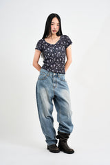 Flower Sheer Button T-shirt