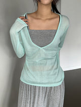 City Girl Sheer Deep V-Neck Knit Top 8color