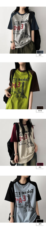 E-ID カラーラグランボクシーフィット半袖Tシャツ