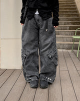Skull Dart Wide Cargo Denim Pants