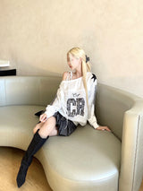 1385. CR one shoulder track line sweatshirt (2color)