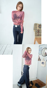 Kitsch Sheer Check Pattern Layered Top