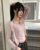 ミエムレイヤードホルターノースリーブカーディガン