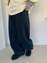 Hibom Washing Wide Balloon Denim Pants
