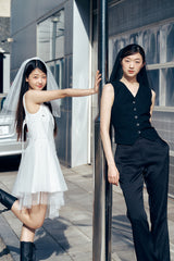 unbalance buckle backless dress_white
