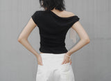 ドレープドツイストリボンTシャツ  (BLACK)