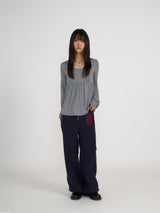SILKY SCOOPNECK T (STRIPE GREY)