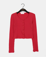 Ponen Cotton Ribbed Cropped U-neck Cardigan