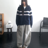 Laporte Line Stripe Two Way Knit Zip-Up
