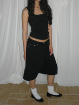 Wide cotton half pants [Black]