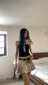 Center ribbon slit sleeveless top