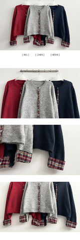 Teat Check Point Button Knit Cardigan