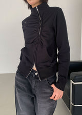 EYELET SHIRRING ZIP-UP