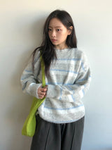 ラベッツ ヘアリーストライプ ウール ラウンドニット