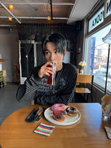 ユニコーンスモールストライプヘンリーネックロングスリーブ ブラック