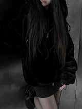 mink fur two-way hooded zip-up (2color)
