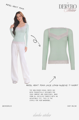 Ripel Mint Pink Lace Long-Sleeve T-Shirt