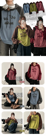 Out embroidery and raglan colored hoodies