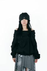 offshoulder ribbon hoodie(black)