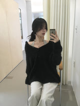 フラッフィー ヘンリーネック ニット