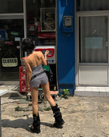 ストライプホルターネック＆ショートパンツ ツーピースセット