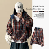 Ube Cozy Color High Neck Wool Checkhood Zip-Up