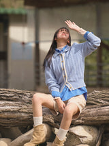 Wavy Collar Cable Merino Cardigan (Light Blue)