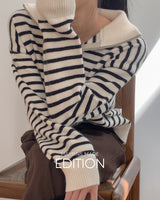 Bell Stripe Semi Zip-Up Knitwear