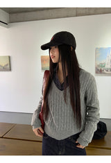 Twisted V-neck long-sleeved knitwear