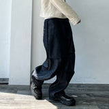 Pocket Embroidery Geometric Seam Wide Pants