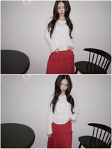 Beagle accentuated shirring frill long-sleeved shirt