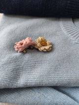 Tours Flower Decor Round Neck Wool Short Sleeve Knit