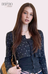 Line Charcoal Cardigan Two-piece Top