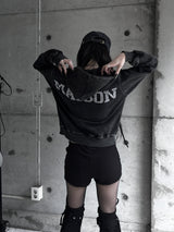 back cubic semi-crop hooded zip-up