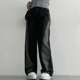[S-XL] Nug Black Gradation Slit Wide Denim Pants (1 color)