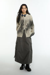 Retro wool blend inkjet printed zippered cardigan sweater