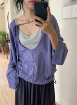 Roel Summer See-Through Deep V-Neck Long Sleeve Tee