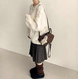 Bomi A-line pleated check midi skirt 
