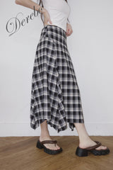 Black Checkered Unbalanced Long Skirt