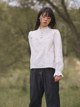 High-Neck Lace-Frill Blouse (Ivory)