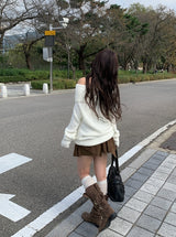 Leader Suede Eyelet Unbalanced Skirt